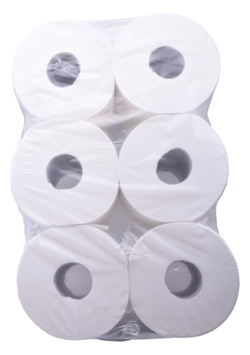 Poetspapier b=23cm l=160mtr wit 2-laags pp rol (6) | 6 stuks