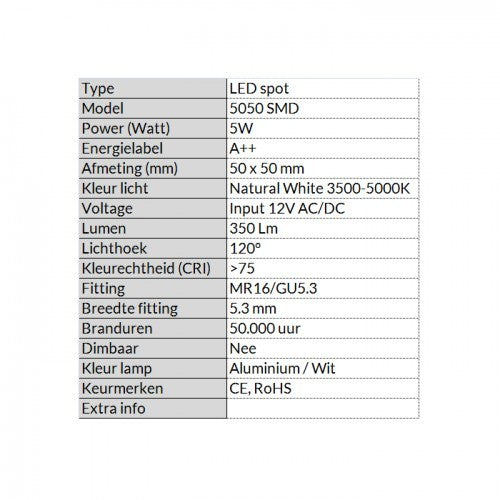 LEDSPOT MR16 5W 3500-5000K