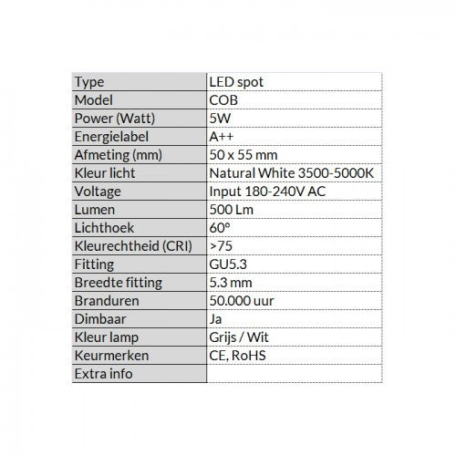 LEDSPOT MR16 5W 3500-5000K DIMBAAR