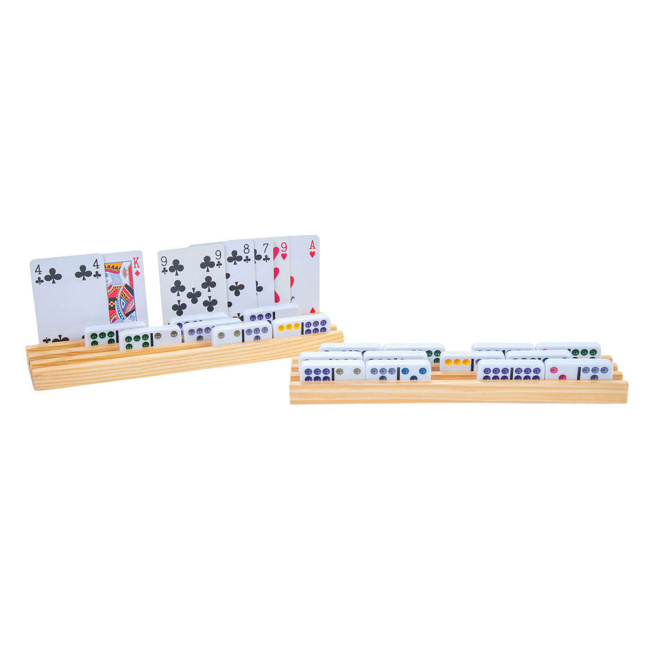 Houten domino- en kaarthouder, 4st.
