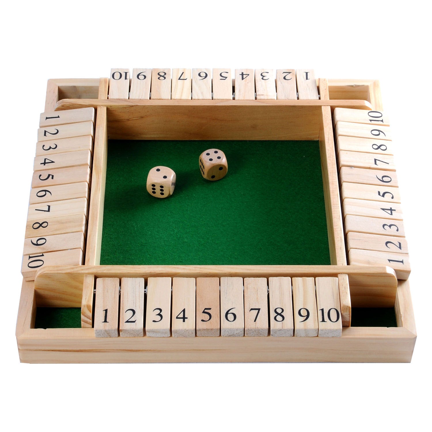 Shut the box houten dobbelspel, 4 spelers