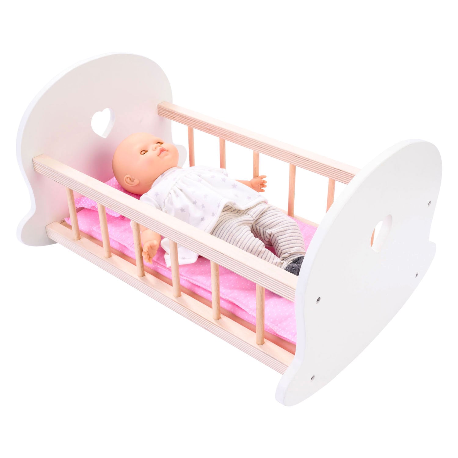Longfield poppenbedje schommelwieg, roze wit