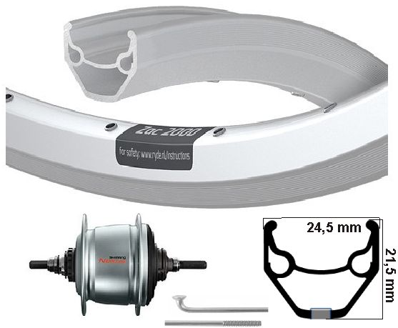 Kgs Achterwiel 28 inch (622) zac2000 zilver nexus 8 rollerbrake