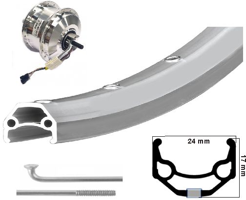 Voorwiel e-bike 28 inch 622 ryde zac19 zilver 36 v 250 w