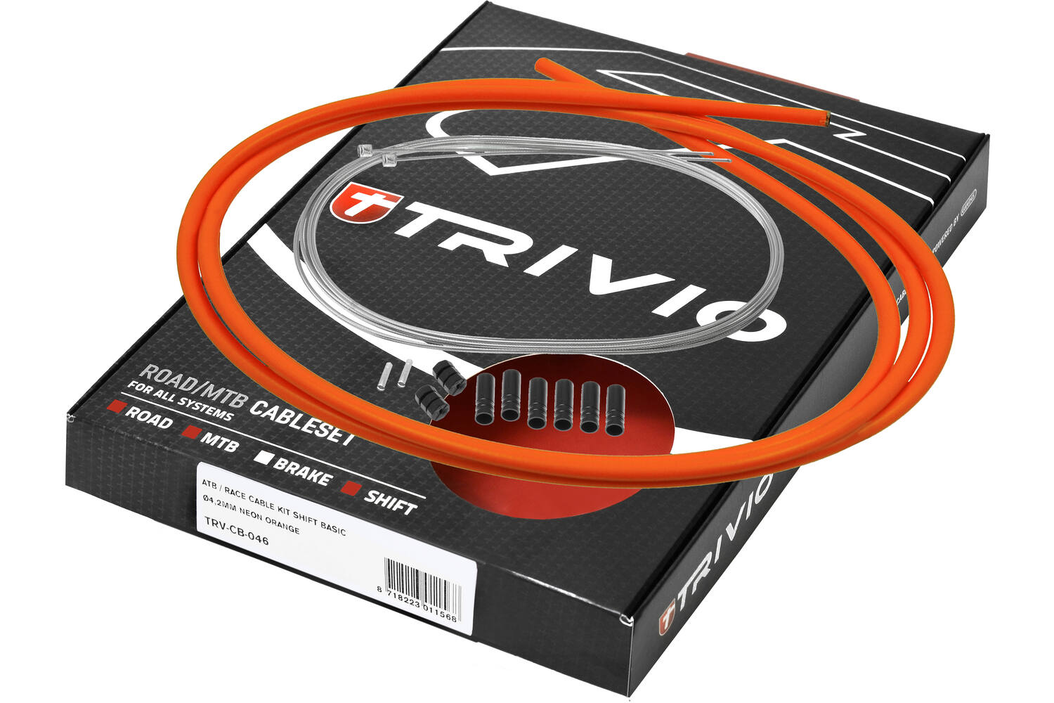 Trivio - fietskabel compleet derailleur kabelkit rvs neon oranje