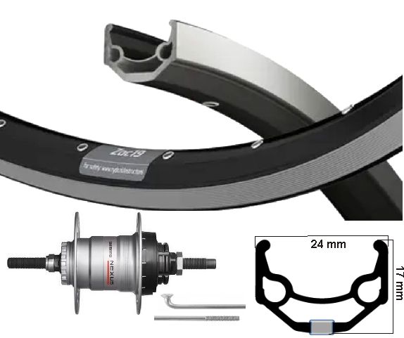 Kgs Achterwiel 26x1.75 etrto 559 alu zwart zac19 nexus 3 r.brake