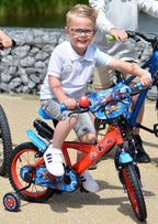 spider-man kinderfiets - jongens - 14 inch - rood blauw - twee handremmen