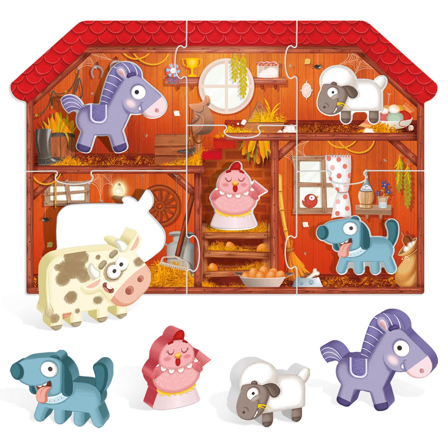 Headu Mijn Eerste Puzzel Boerderij met 5 Houten Dieren