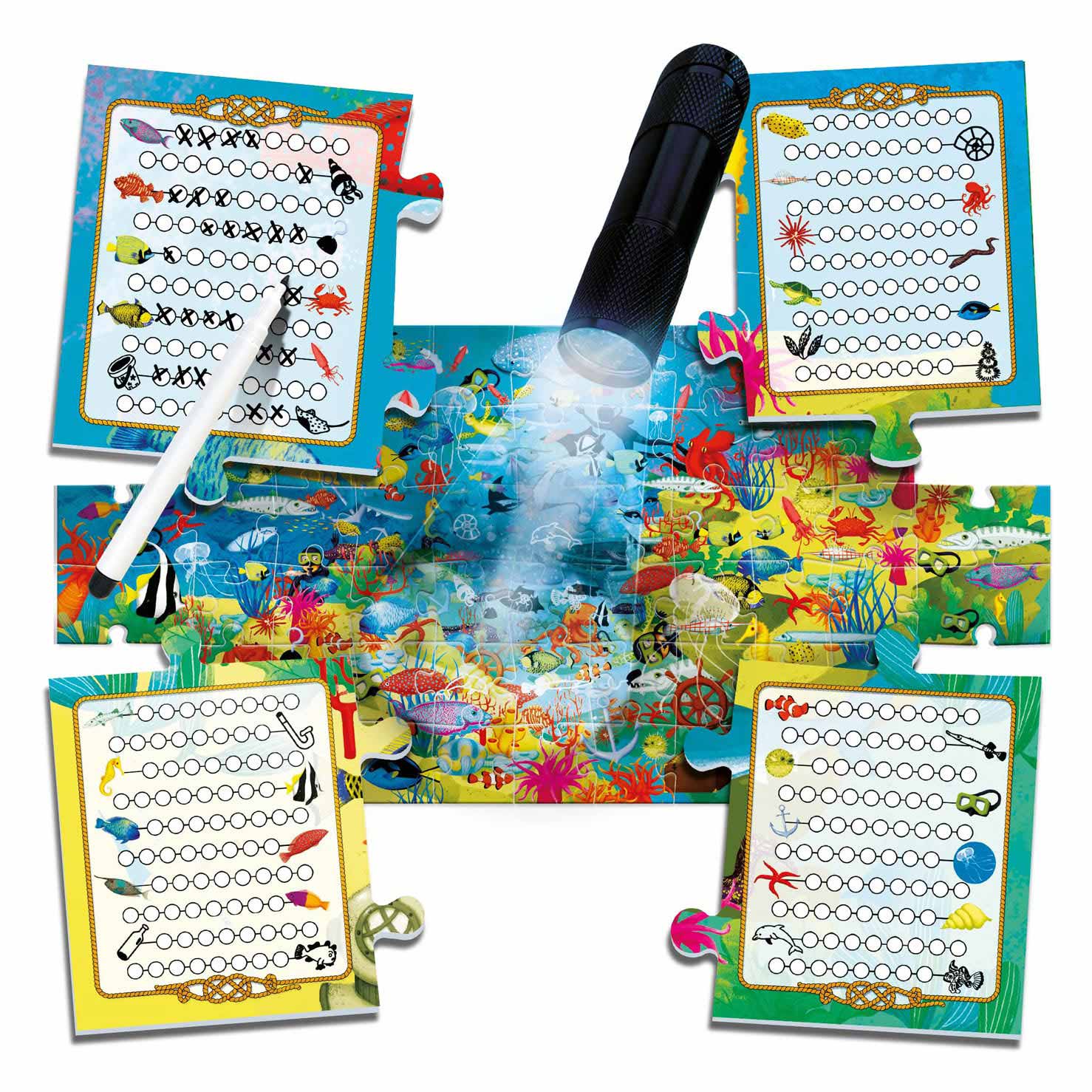 Headu Puzzel Spel Ontdekken Zeeleven met Zaklamp, 70st.