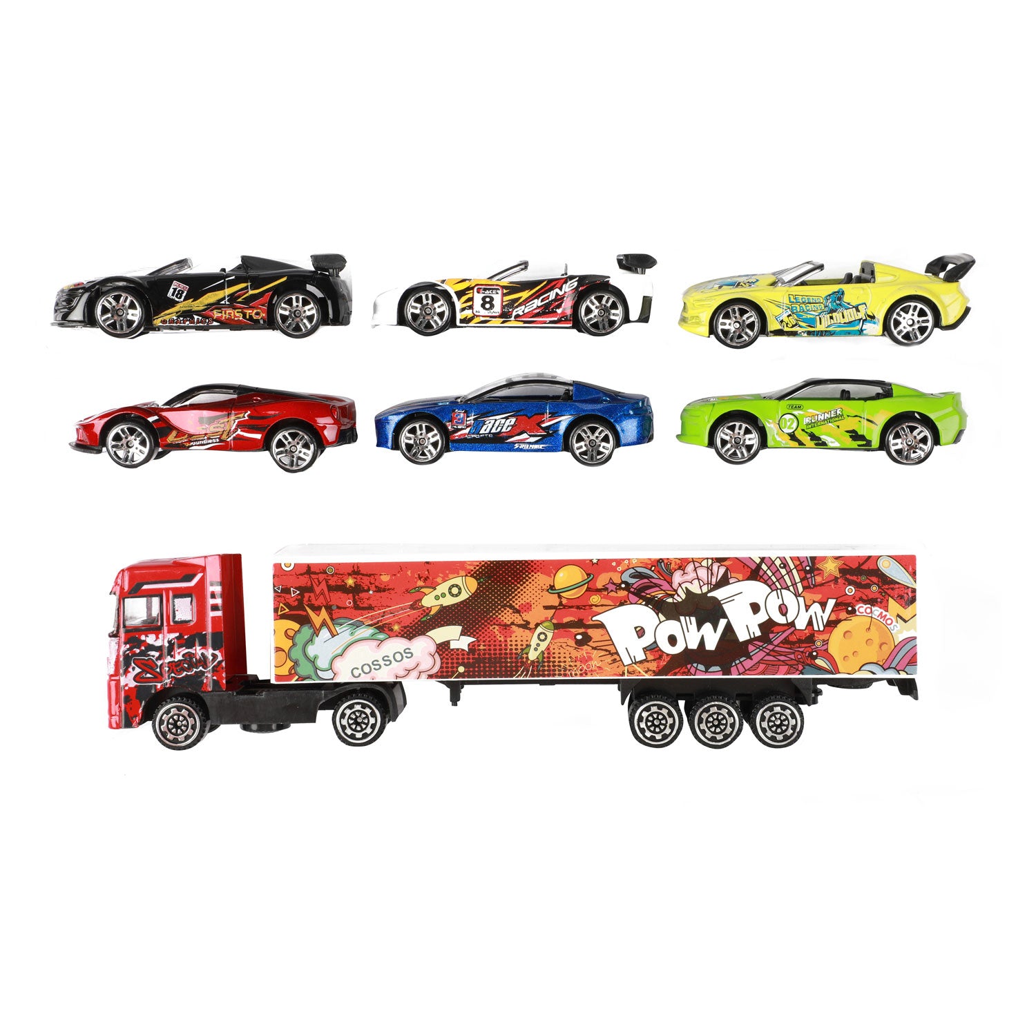 Toi-toys toi toys vrachtwagen met 6 raceauto's
