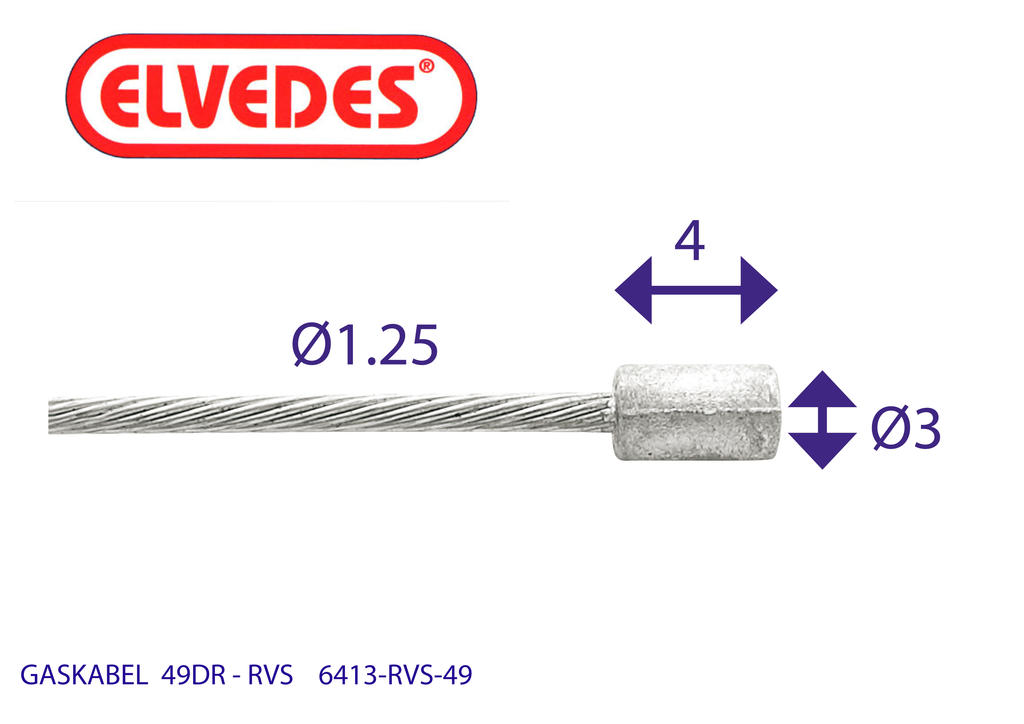 Gaskabel Binnen Elvedes Ton RVS 49-draads (6413RVS-49)