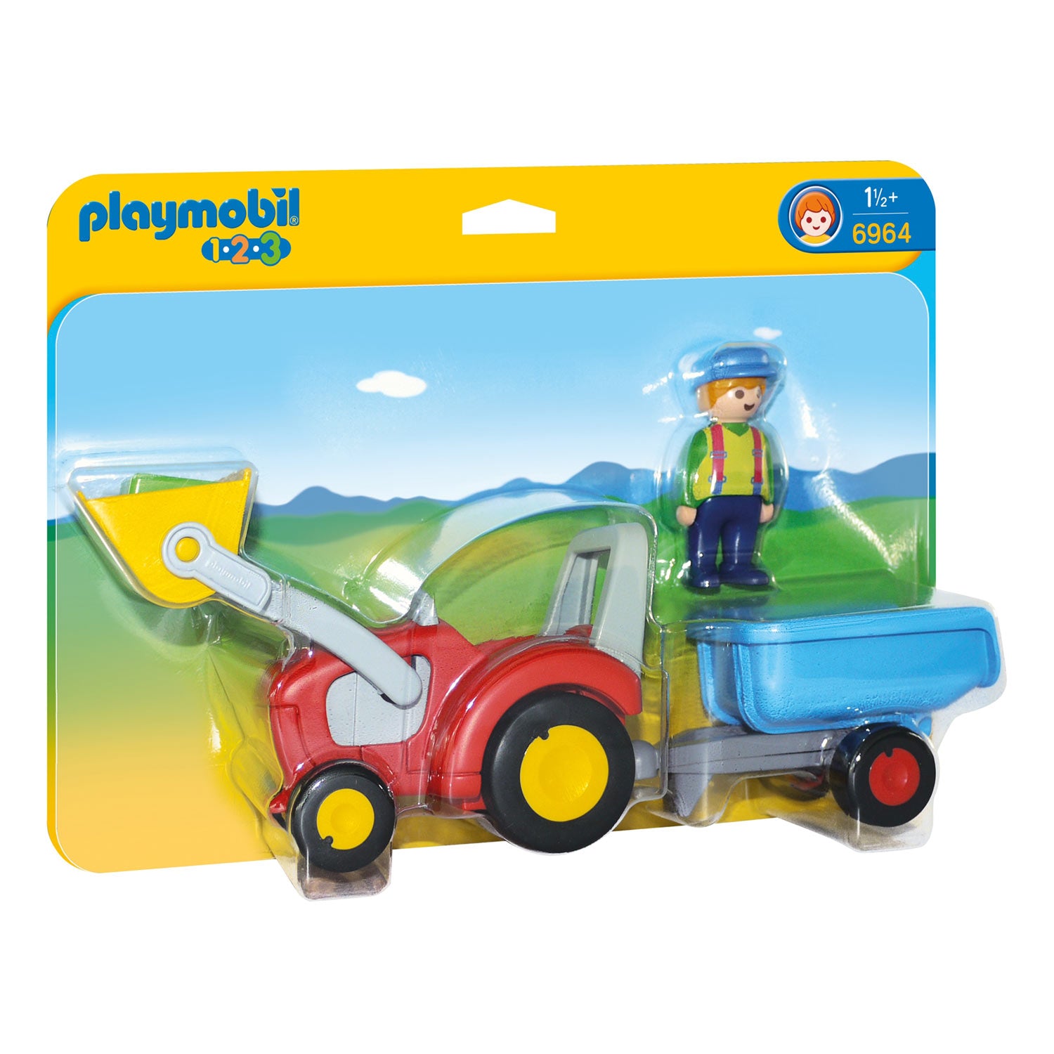 Playmobil 1.2.3. Boer met Tractor en Aanhangwagen 6964