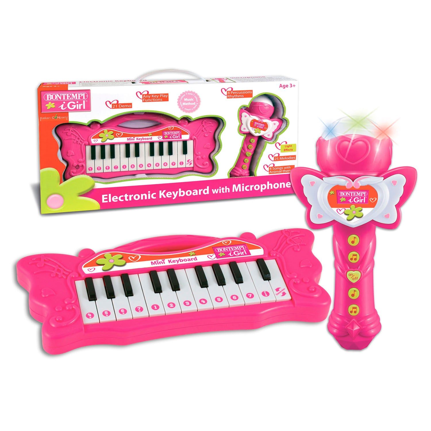 Bontempi Mini Vlinder Keyboard met Karaoke Microfoon Roze