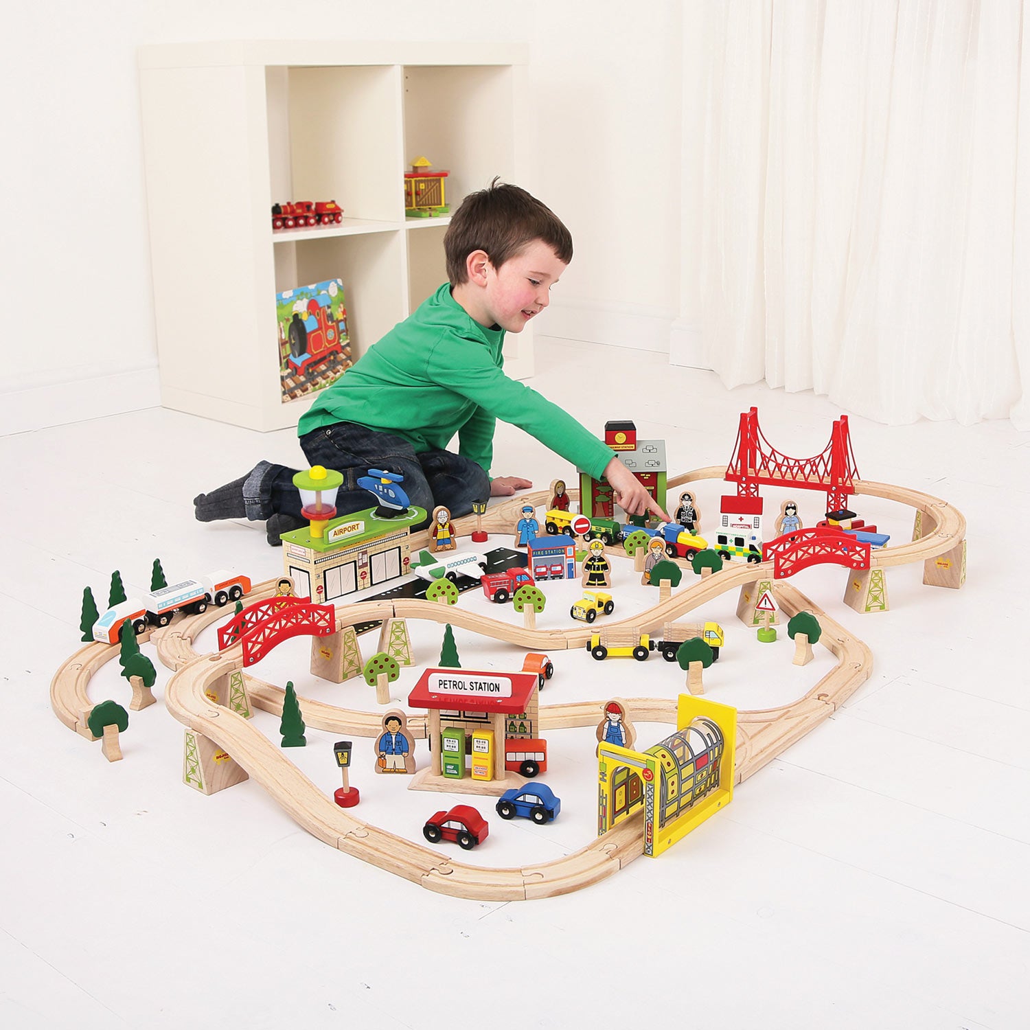 Bigjigs Houten Treinset Transport, 124dlg.