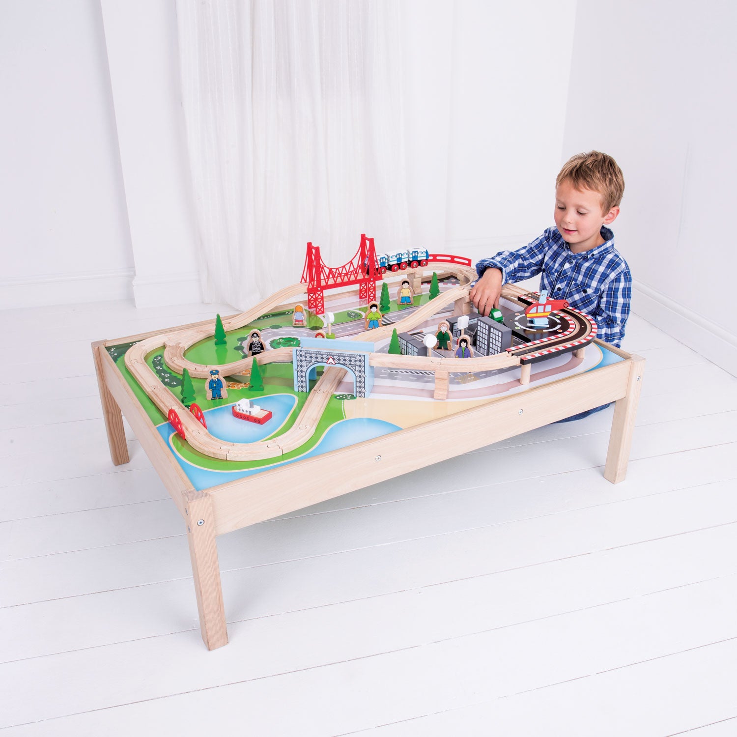 Bigjigs Houten Treinbaan Stad op Speeltafel, 62dlg.