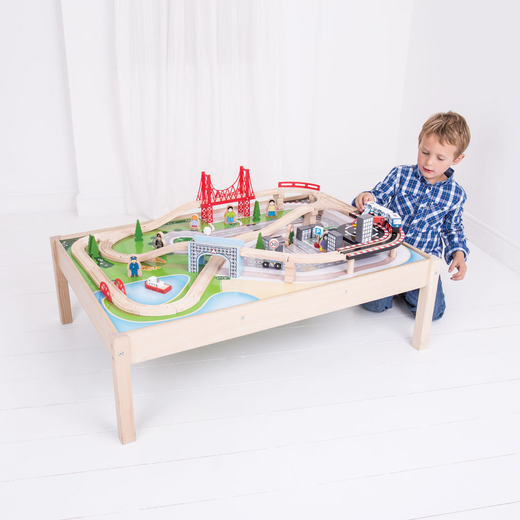 Bigjigs Houten Treinbaan Stad op Speeltafel, 62dlg.
