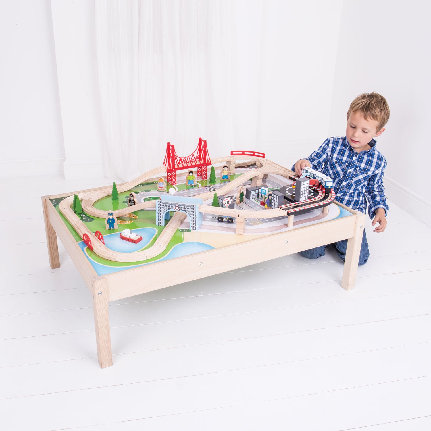 Bigjigs Houten Treinbaan Stad op Speeltafel, 62dlg.