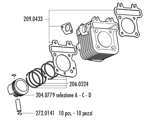 Cilinder Polini 49,0mm | Piaggio 4T 2V