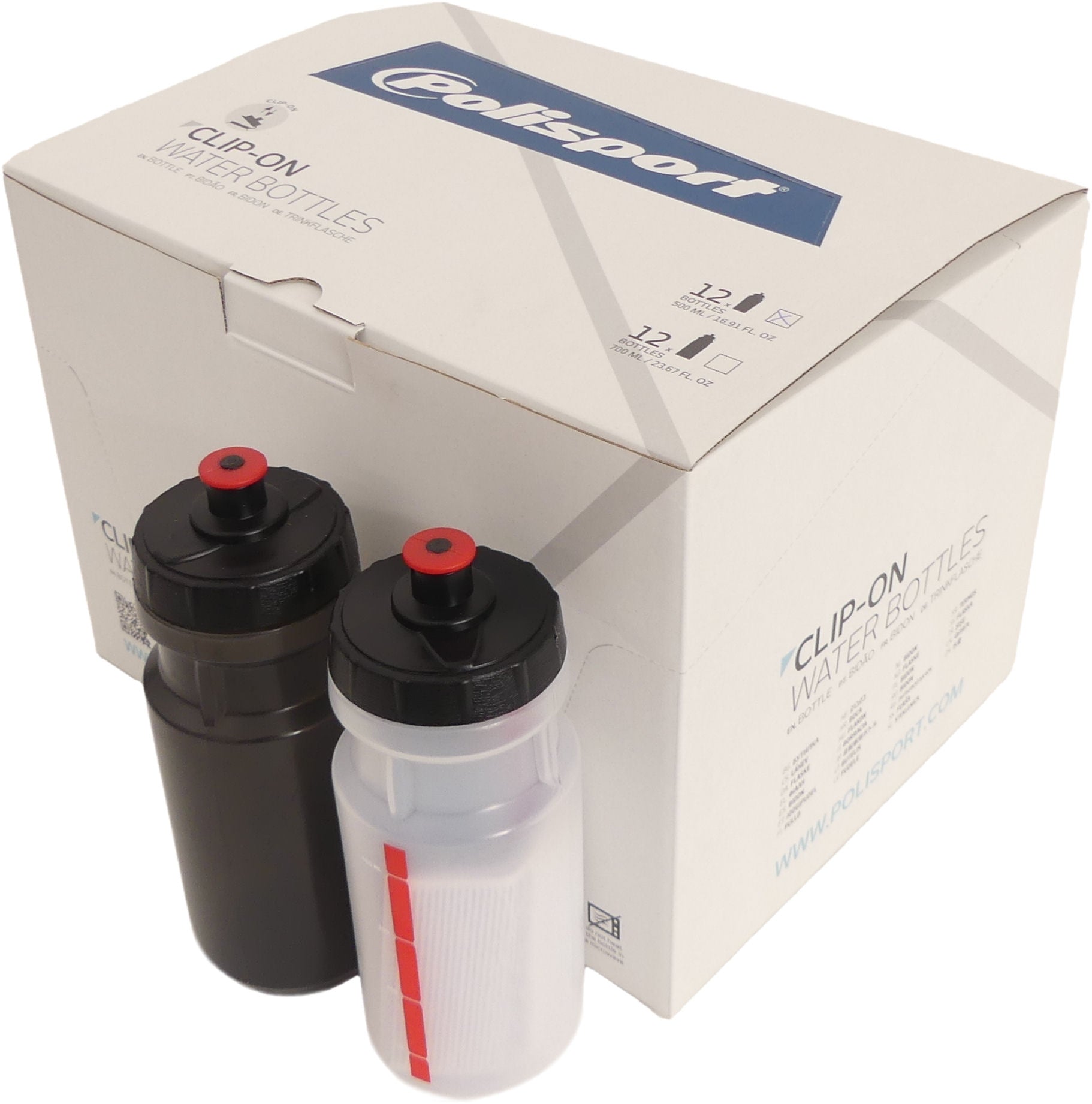 Display met 12 bidons Bidon Polisport 500 ml - assortiment zwart transparant