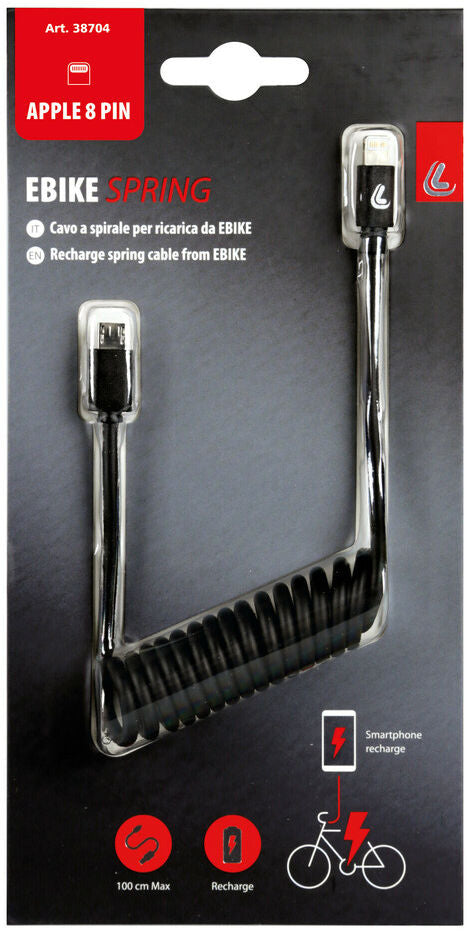Lampa Ebike Spring Micro USB naar Apple 8 pins stekker spiraalkabel (25 t/m 100 cm)