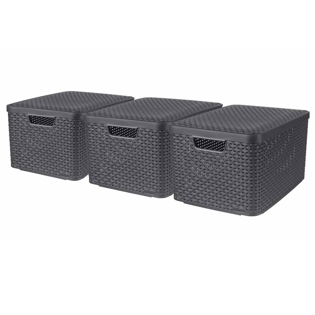 Curver opbergboxen met deksel 3 st style l antraciet