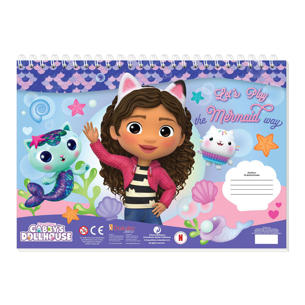 Tekenblok Gabby's Poppenhuis met Stickers en Sjabloon, 40 Vellen