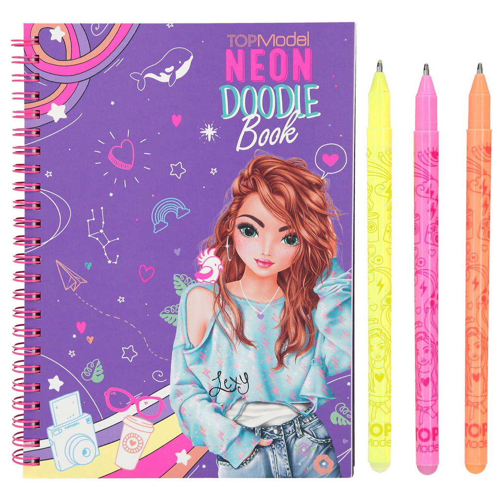 Van der doelen topmodel - neon doodle kleurboek met stiften