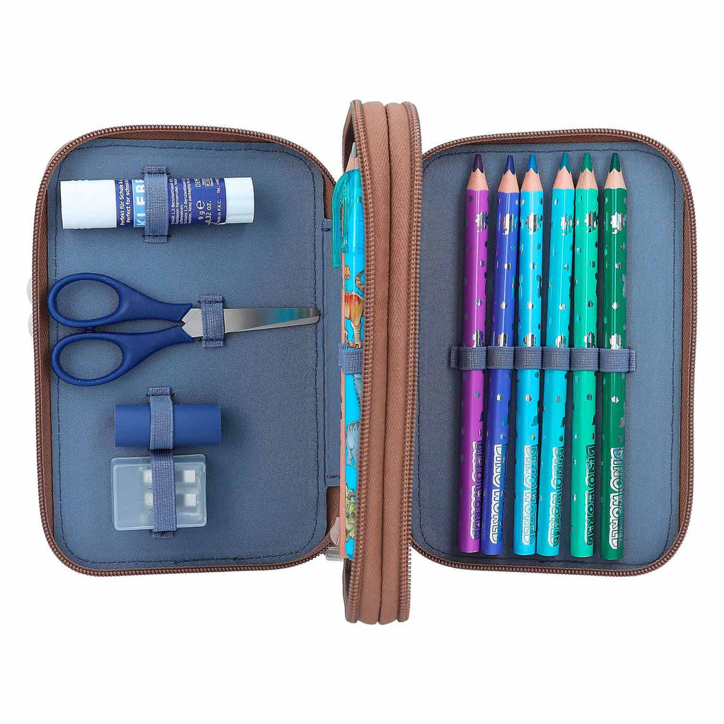 Dino World World World 2-vaks Etui Gevuld Bruin Mini