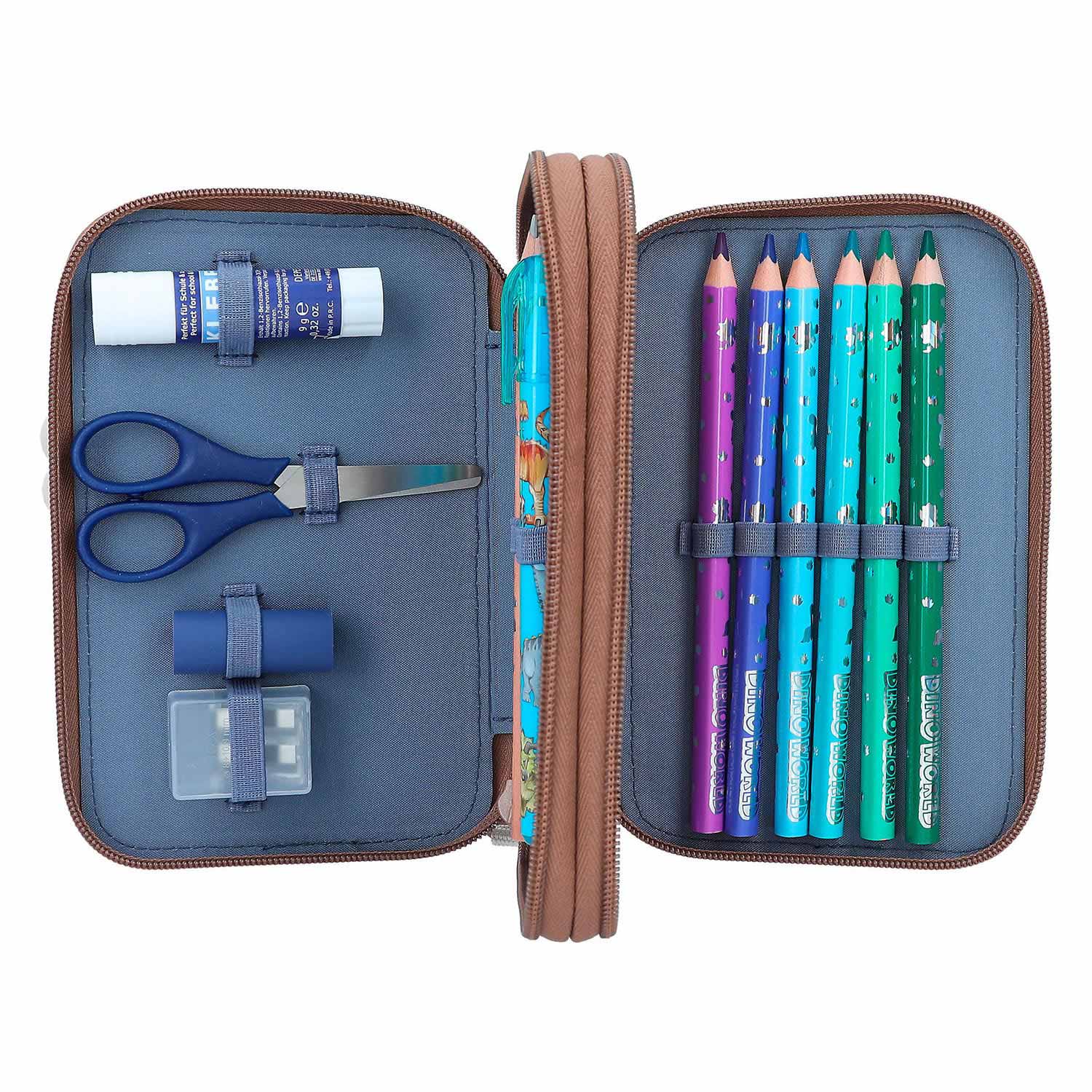 Dino World World World 2-vaks Etui Gevuld Bruin Mini