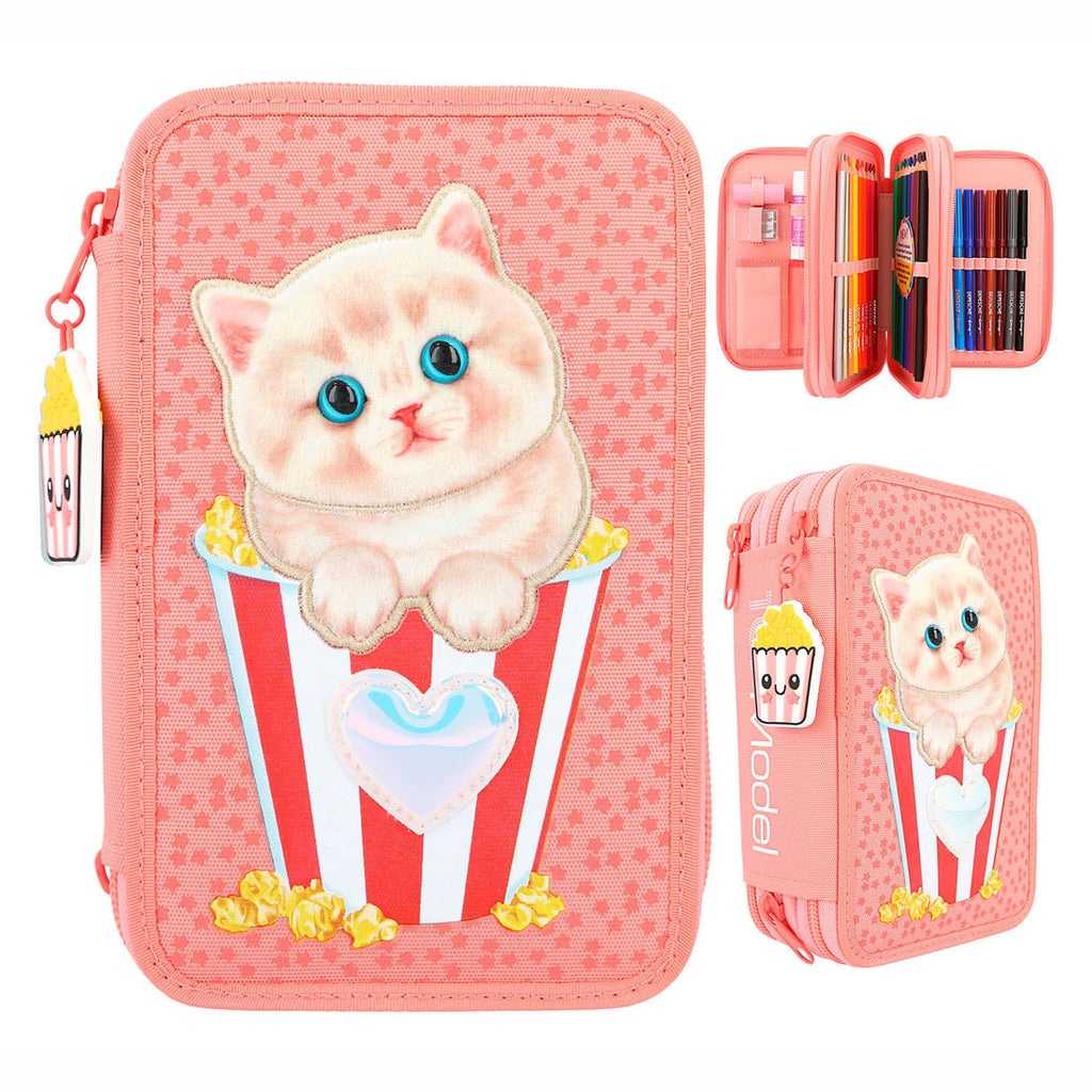 TOPModel 3-Vaks Etui Met Kat Applicatie Cutie Star