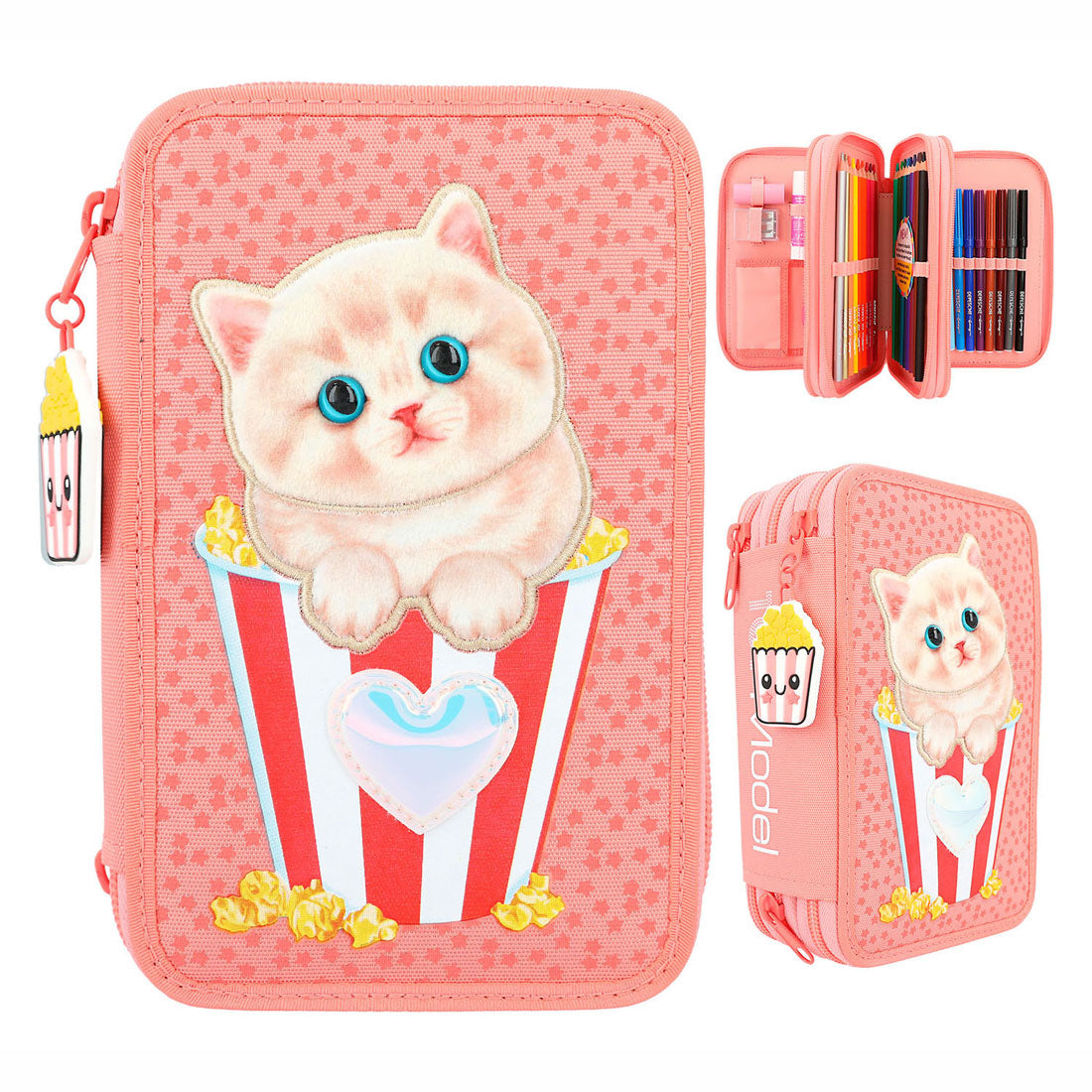 TOPModel 3-Vaks Etui Met Kat Applicatie Cutie Star