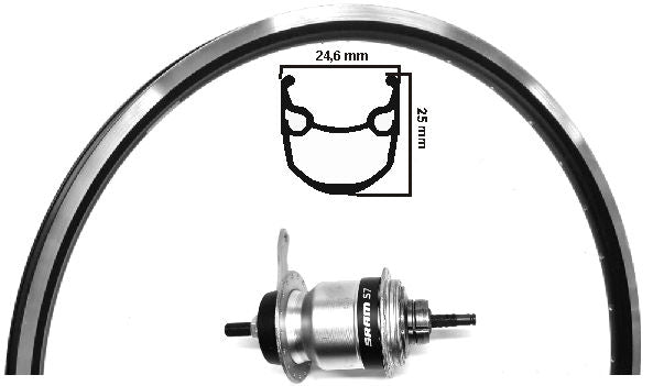 Kgs achterwiel 28 inch (622) sram spectro 7 remnaaf zwart kaal