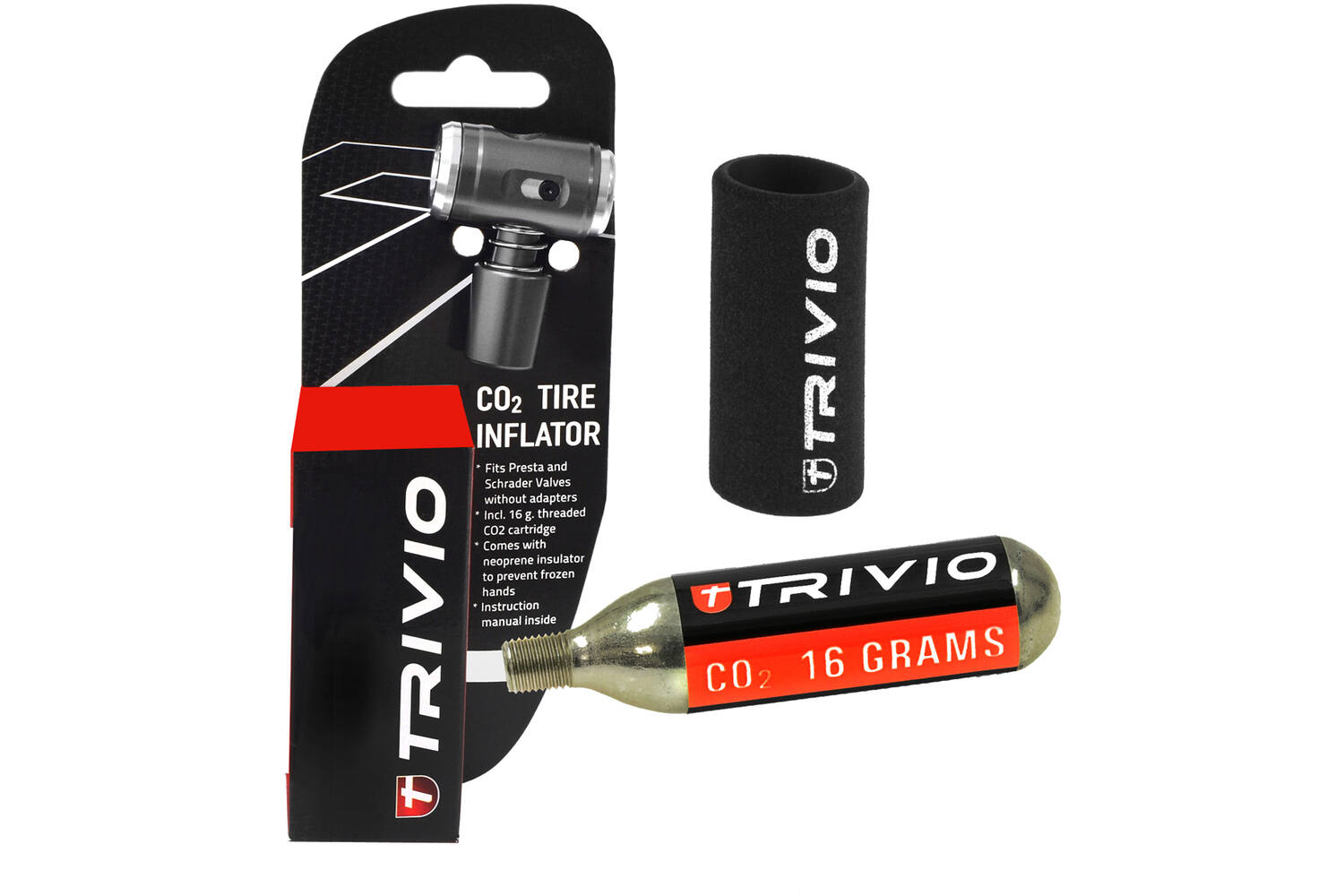 Trivio - co2 adapter + co2 patroon 16 gram + neoprene huls