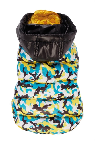 Croci Hondenjas tweezijdig kinky camouflage geel / zwart / blauw