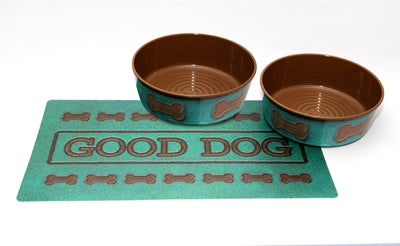 Tarhong Good dog set 2 voerbakken print turquoise / placemat