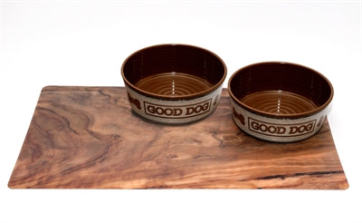 Tarhong Good dog set 2 voerbakken taupe / placemat olive