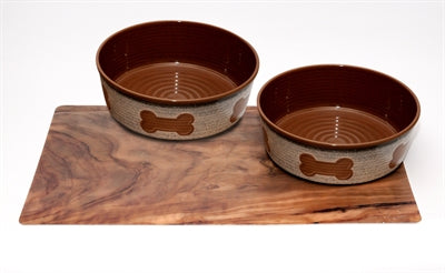 Tarhong Print taupe set 2 voerbakken / placemat olive