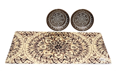 Tarhong Boho set kat 2 voerbakken taupe / placemat boho