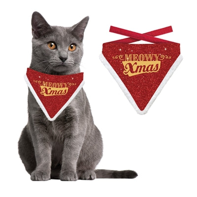 Plenty gifts Kerst bandana kat meowy xmas met glitters rood