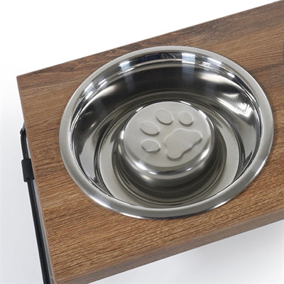 Rosewood Voerbak voerstandaard slow feeder dubbel hout / metaal