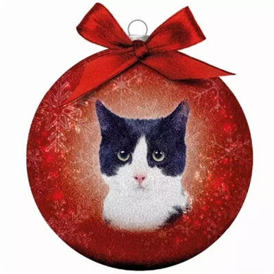Plenty gifts Kerstbal frosted zwart witte kat rood