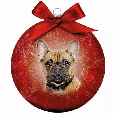 Plenty gifts Kerstbal frosted franse bulldog rood