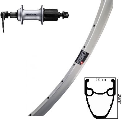 Kgs achterwiel 28 inch (622) velg mach-1 zilver 8-10 speed uitval
