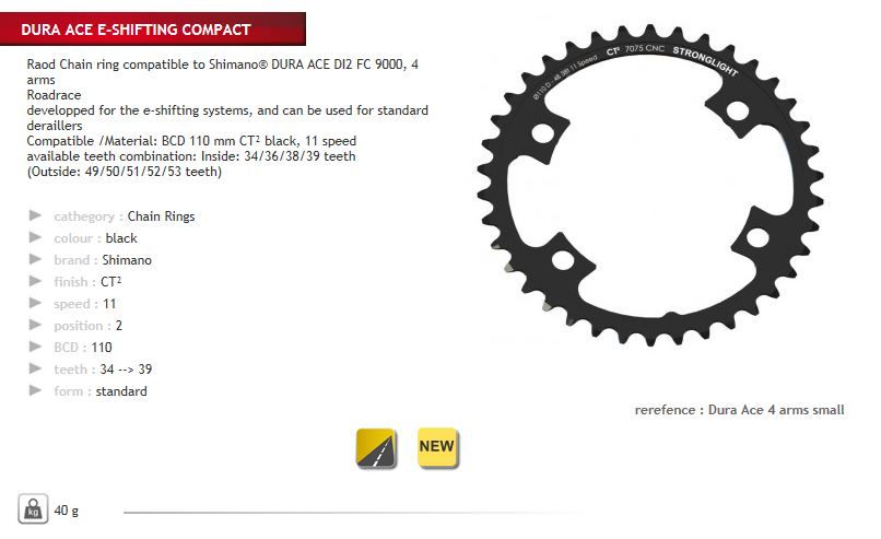 stronglight kettingblad ct2 chain ring strongl.ct2 4a 34t 110mm duraace9000