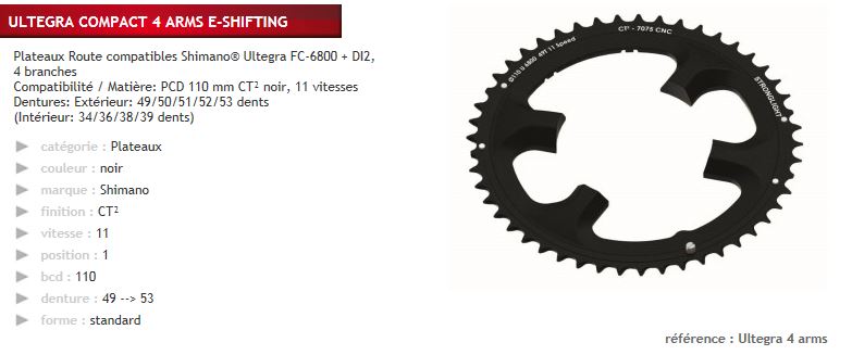 stronglight kettingblad ct2 chain ring c t2 53t cer.-teflon coat.