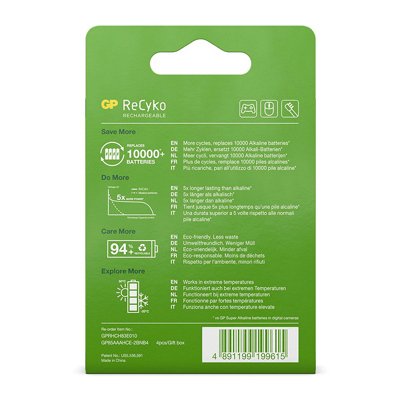 Gp nimh oplaadbare batterij aaa 850ma blister(4) - 3311412