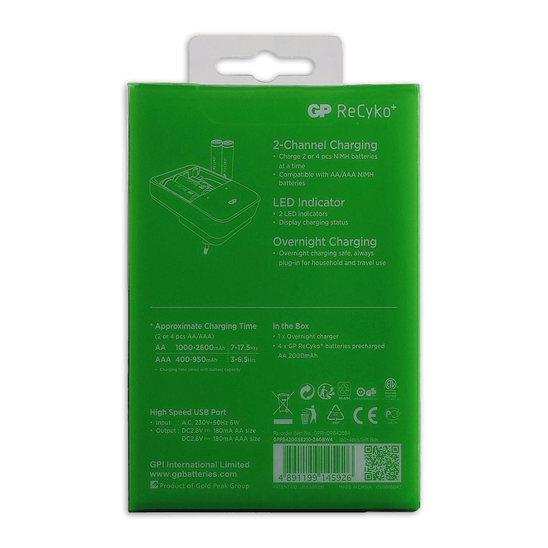 Batterijlader + oplaadbare AA-batterijen 2000mAh NiMH 4PK