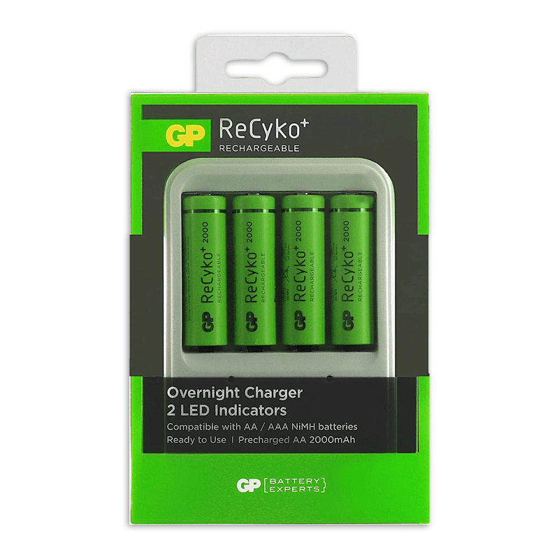 Batterijlader + oplaadbare AA-batterijen 2000mAh NiMH 4PK