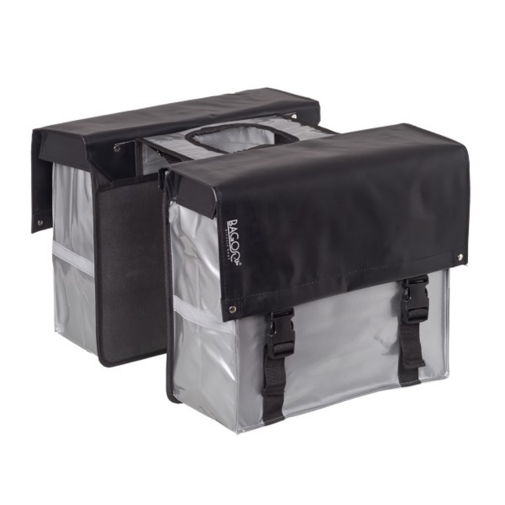 Bagoo Tas M Bisonyl dubbel zwart/zilver. afmeting: (2x) 36x32x15cm. totaal inhoud 34L