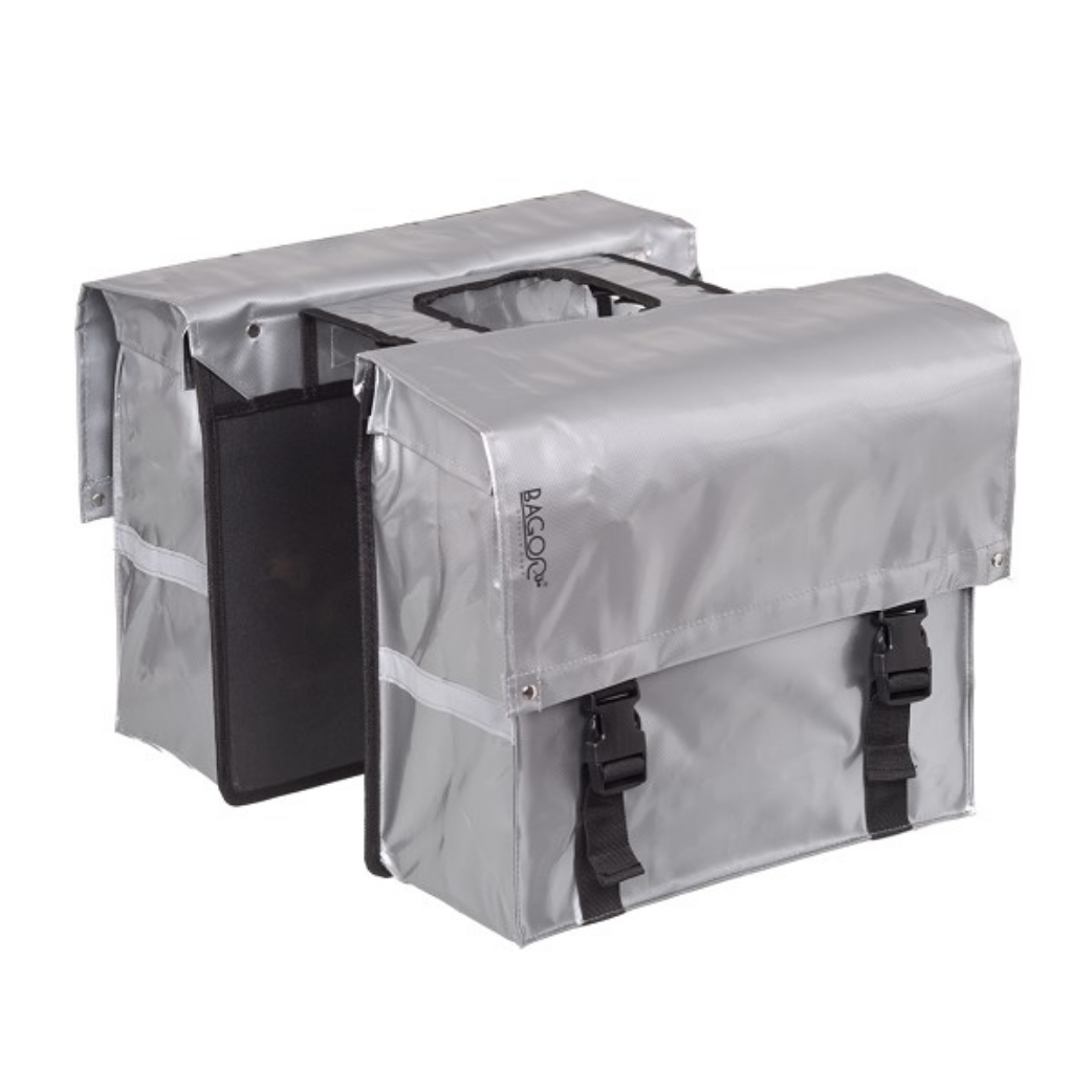 Bagoo Tas M Bisonyl dubbel zilver. afmeting: (2x) 36x32x15cm. totaal inhoud 34L